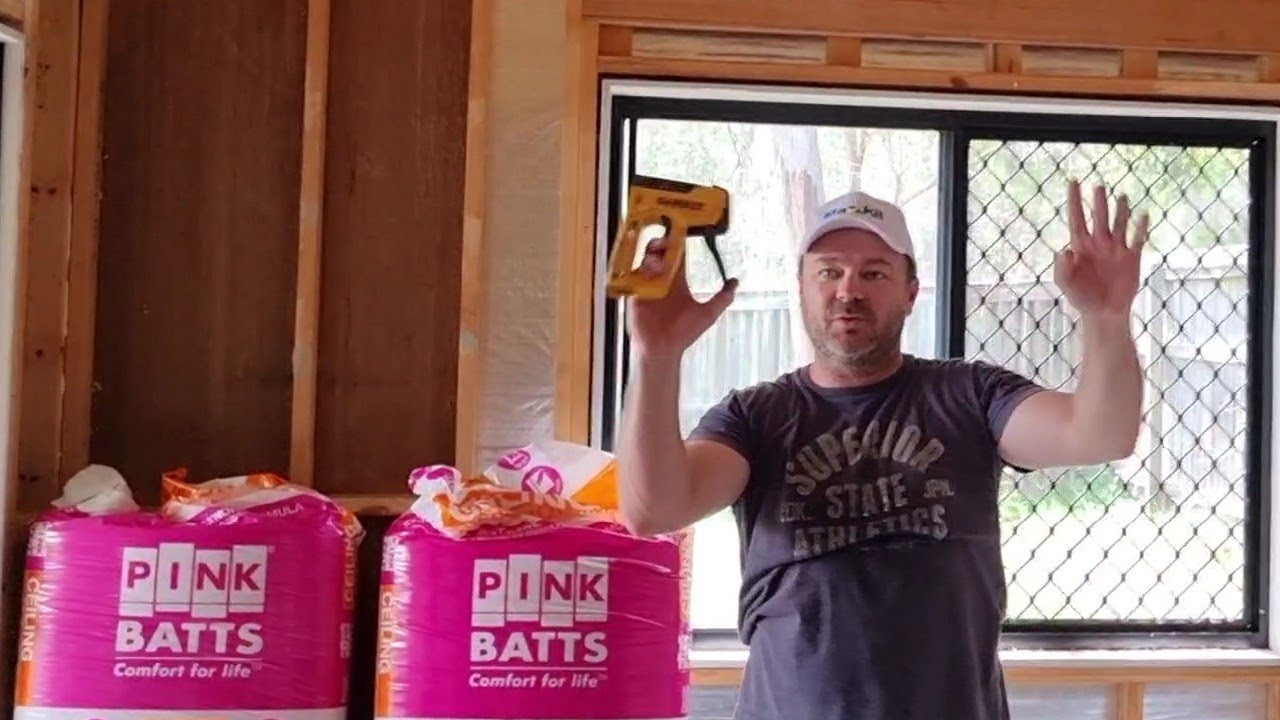 Staple Fishing Line to Hold the Insulation Batts in Ceiling to Fix Drywall