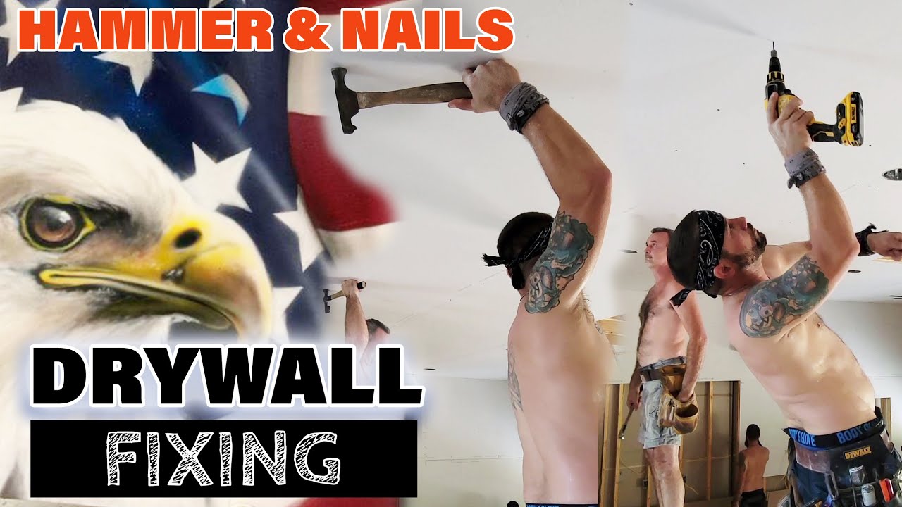 USA Drywall Fixing Crew Hanging Lids using Hammer & Nails￼